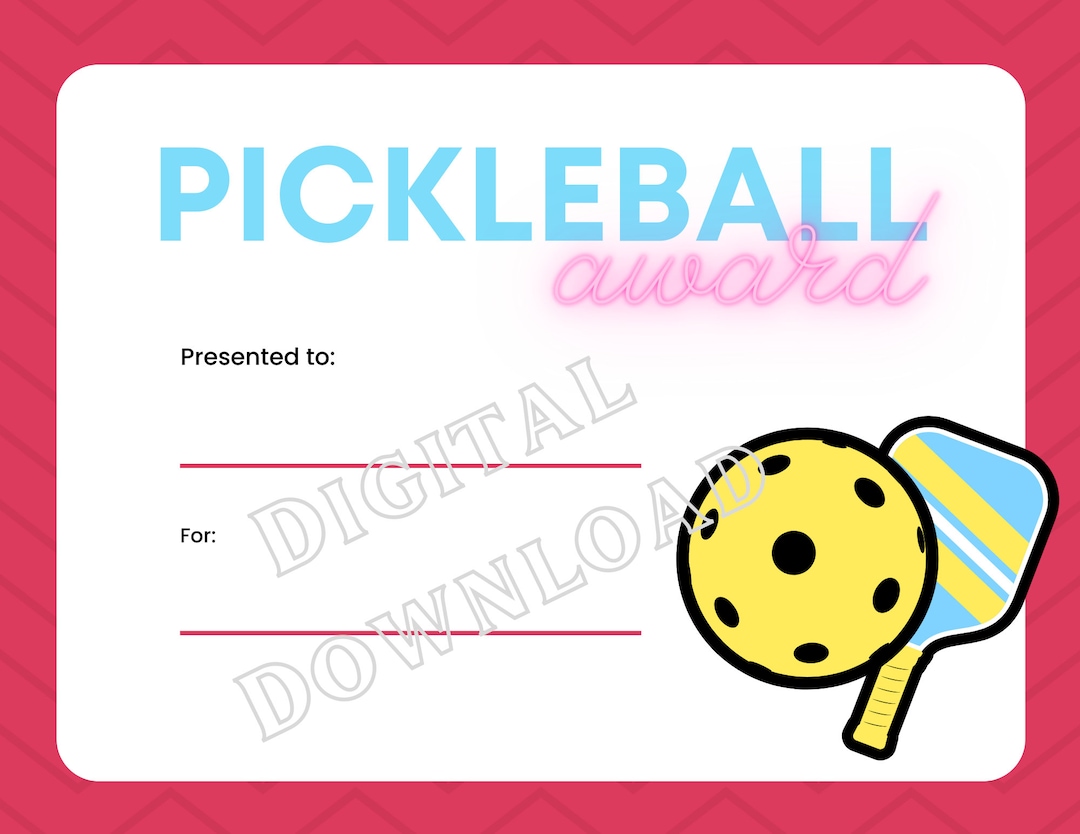 Pink Pickleball Award Certificate Digital Download Etsy