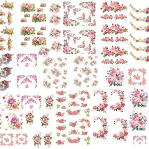 Dollhouse Miniature Shabby Chic Waterslide Decals 1:12 Scale Floral Flowers Roses #2