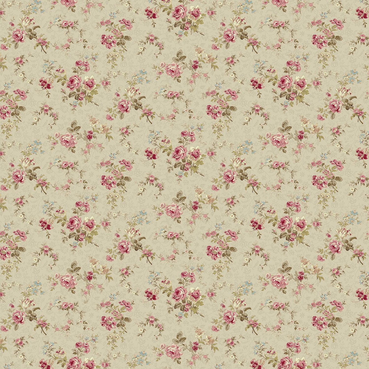 Dollhouse Miniature Shabby Chic Wallpaper Mauve and Brown Floral Flowers 1:12 