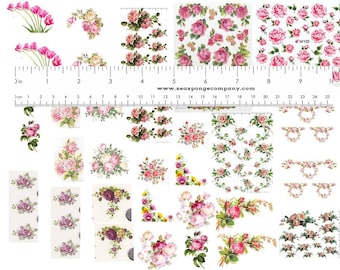 Dollhouse Miniature Shabby Chic Waterslide Decals 1:12 Scale Floral Flowers Roses #5