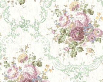 Dollhouse Miniature Shabby Chic Wallpaper Purple and Green Victorian Floral 1:12