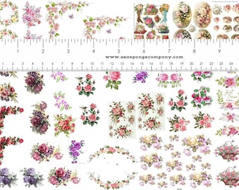 Dollhouse Miniature Shabby Chic Waterslide Decals 1:12 Scale Floral Flowers Roses #3
