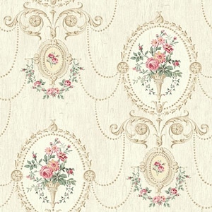 Dollhouse Miniature Shabby Chic Wallpaper Pink and Tan Victorian Floral 1:12