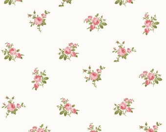 Dollhouse Miniature Wallpaper Pink Roses on White Floral 1:12