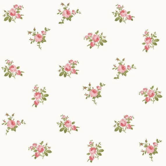 Dollhouse Miniature Shabby Chic Wallpaper Pink Roses Floral Flowers 1:12 