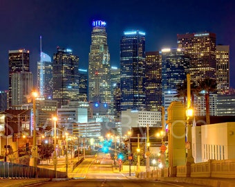 CANVAS Los Angeles Skyline NIGHT View from East LA Cityscape Photo Print