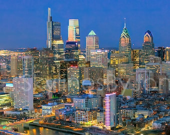 Philadelphia Philly 2019 Skyline NIGHT Photo Poster Cityscape Downtown Print Aerial