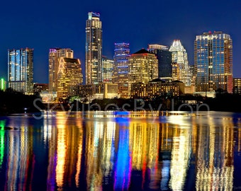 Austin Skyline at NIGHT Panoramic Photo Poster Cityscape Print Standard Frame Size