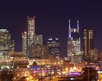 CANVAS Nashville Skyline NIGHT from West Panoramic Photo Print Cityscape