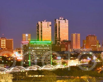 CANVAS Fort Worth Skyline 12" H x 36" W Skyline Panoramic Cityscape Ft Worth Texas