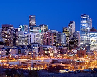 CANVAS 2018 Denver Skyline DUSK Broncos Panoramic Photo Print Cityscape Colorado Speer Bridge