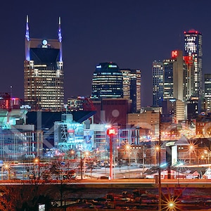 Nashville Skyline NIGHT Panoramic Photo Print Poster Cityscape