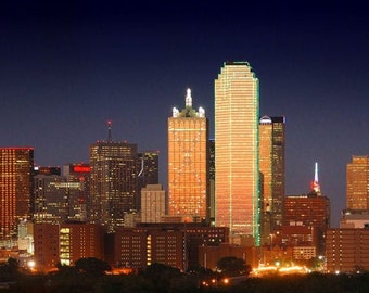 CANVAS Dallas Skyline at DUSK Panoramic Print Panorama Photo Picture