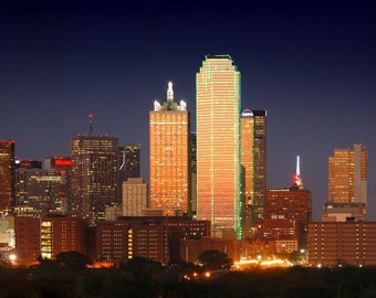 Dallas Skyline at DUSK Panoramic Print Panorama Poster Photo Picture