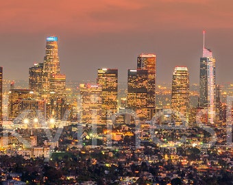 CANVAS Los Angeles Skyline 2019 DUSK LA Griffith Observatory Panoramic Photo Cityscape Print