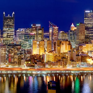 CANVAS Pittsburgh Skyline at Night  2017 BORDERLESS COLOR or Bw Panoramic Photo Cityscape Print