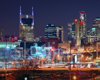 Nashville Skyline NIGHT Panoramic Photo Print Poster Cityscape