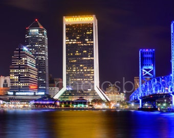 Jacksonville Skyline NIGHT Panoramic Photo Print Poster Cityscape JAX