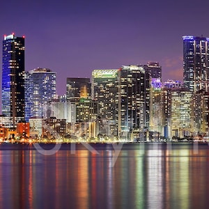 Miami Skyline 2020 DUSK Panoramic Photo Poster Cityscape Downtown Print