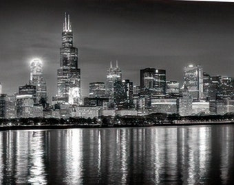CANVAS Chicago Skyline 2021 NIGHT Panoramic Print Panorama Photo Picture