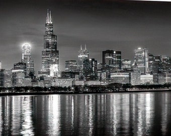 CANVAS Chicago Skyline 2021 NIGHT Panoramic Print Panorama Photo Picture