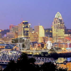 CANVAS Cincinnati Skyline Cincy DUSK Panoramic Photo Print Cityscape Picture