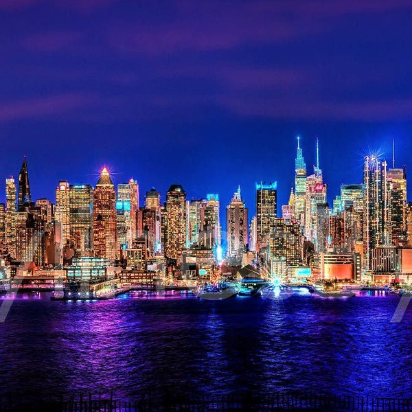 CANVAS 2022 New York City NYC Skyline NIGHT Midtown Manhattan Panoramic Photo Cityscape Print