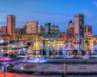 Baltimore Inner Harbor 2019 Skyline Panoramic Print Photographic Poster