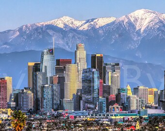 CANVAS Los Angeles Skyline 2019 Mountains View from West LA Photographic Panorama Print Photo Picture