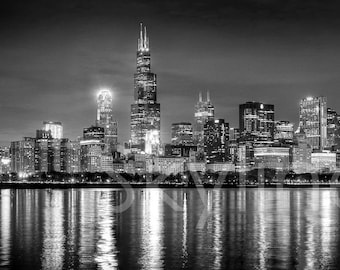 Chicago Skyline 2021 NIGHT Panoramic Print Panorama Photo Picture