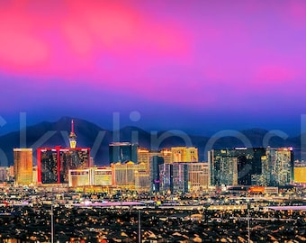 Las Vegas Skyline 2022 DUSK Panoramic Photo Poster Canvas Cityscape Downtown Print