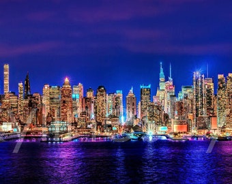 CANVAS 2022 New York City NYC Skyline NIGHT Midtown Manhattan Panoramic Photo Cityscape Print