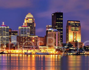 Louisville Skyline Evening NIGHT River Panoramic Photo Print Cityscape Picture