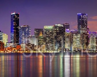 Miami Skyline 2020 DUSK Panoramic Photo Poster Cityscape Downtown Print