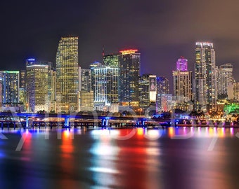 Miami Skyline 2020 NIGHT Panoramic Photo Print Poster Cityscape