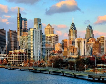 Philadelphia Skyline 2018 Dusk PHILLY Panoramic Photo Poster Print Cityscape Downtown from South Street Bridge