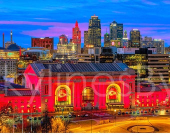 Kansas City KC Skyline Dusk Panoramic Photo Poster Cityscape Downtown Print Chiefs Red ChiefsKingdom