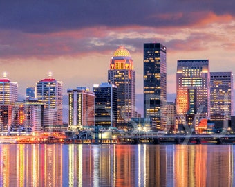 Louisville Skyline Evening DUSK River Panoramic Photo Print Cityscape Picture