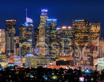 Los Angeles Skyline 2019 NIGHT Downtown Panoramic Photo Poster Cityscape Print Canvas