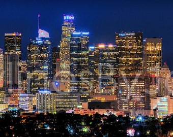 CANVAS 2019 Los Angeles Skyline NIGHT Downtown Panoramic Photo Cityscape Print