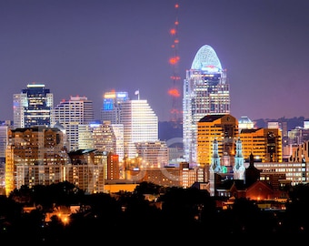 CANVAS Cincinnati Skyline NIGHT Cincy Panoramic Photo Print Picture Cityscape