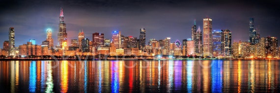 Chicago Skyline 2021 at NIGHT Panoramic Print Panorama Poster - Etsy