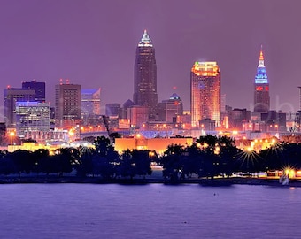 Cleveland Skyline at NIGHT Panoramic Print Panorama Photographic Poster Picture