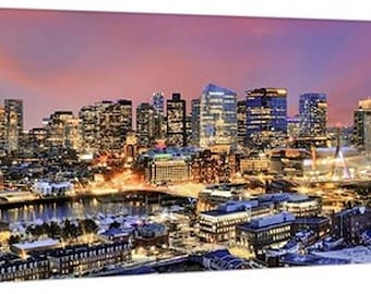 CANVAS Boston Skyline DUSK TD Gardens Panoramic Photo Cityscape Print