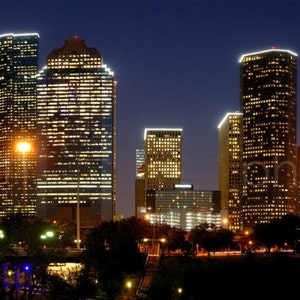 Houston Skyline at NIGHT Panoramic Print Panorama Poster Photo Picture