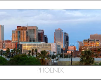 Phoenix Skyline DUSK Panoramic Photo Poster Cityscape Color or BW