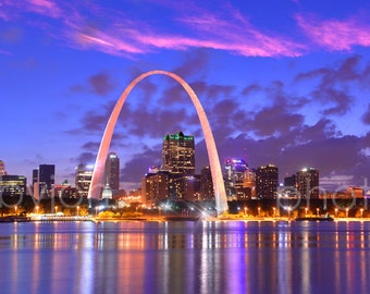 St Louis Skyline DUSK Panoramic Photo Print Poster Cityscape Saint Louis Gateway Arch