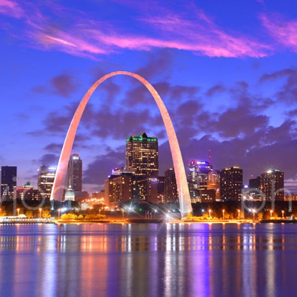 St Louis Skyline DUSK Panoramic Photo Print Poster Cityscape Saint Louis Gateway Arch