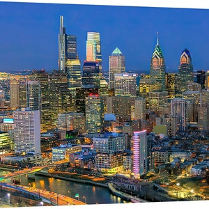 Philadelphia Philly 2019 Skyline NIGHT Photo Poster Cityscape Downtown Print Aerial image 2