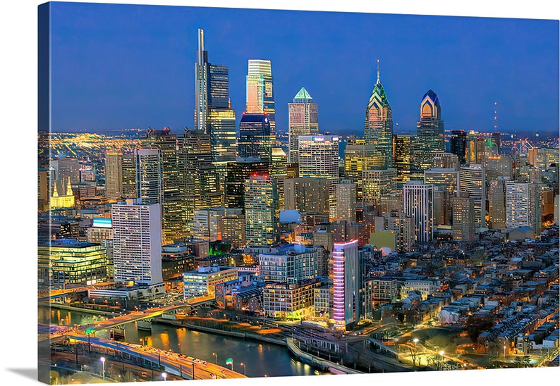 Philadelphia Philly 2019 Skyline NIGHT Photo Poster Cityscape Downtown Print Aerial image 2